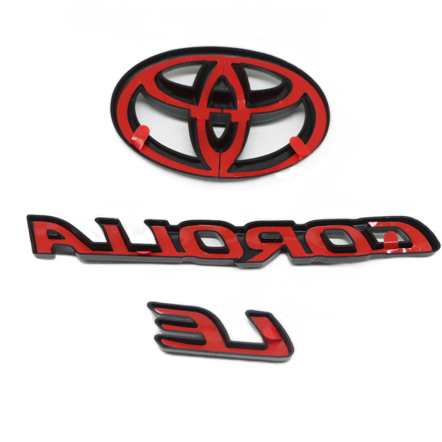 3PC 2020-2025 Corolla LE ABS Plastic Rear Tailgate Blackout Overlay Emblem Gloss Black Toyota