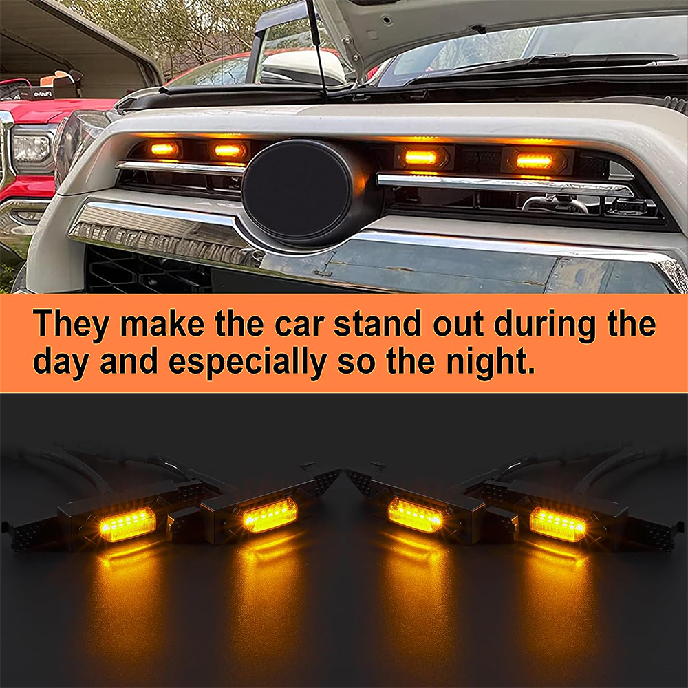 4PCS 2020-2024 4Runner ABS Plastic Front Center Grill LED Yellow shell yellow Lights Toyota
