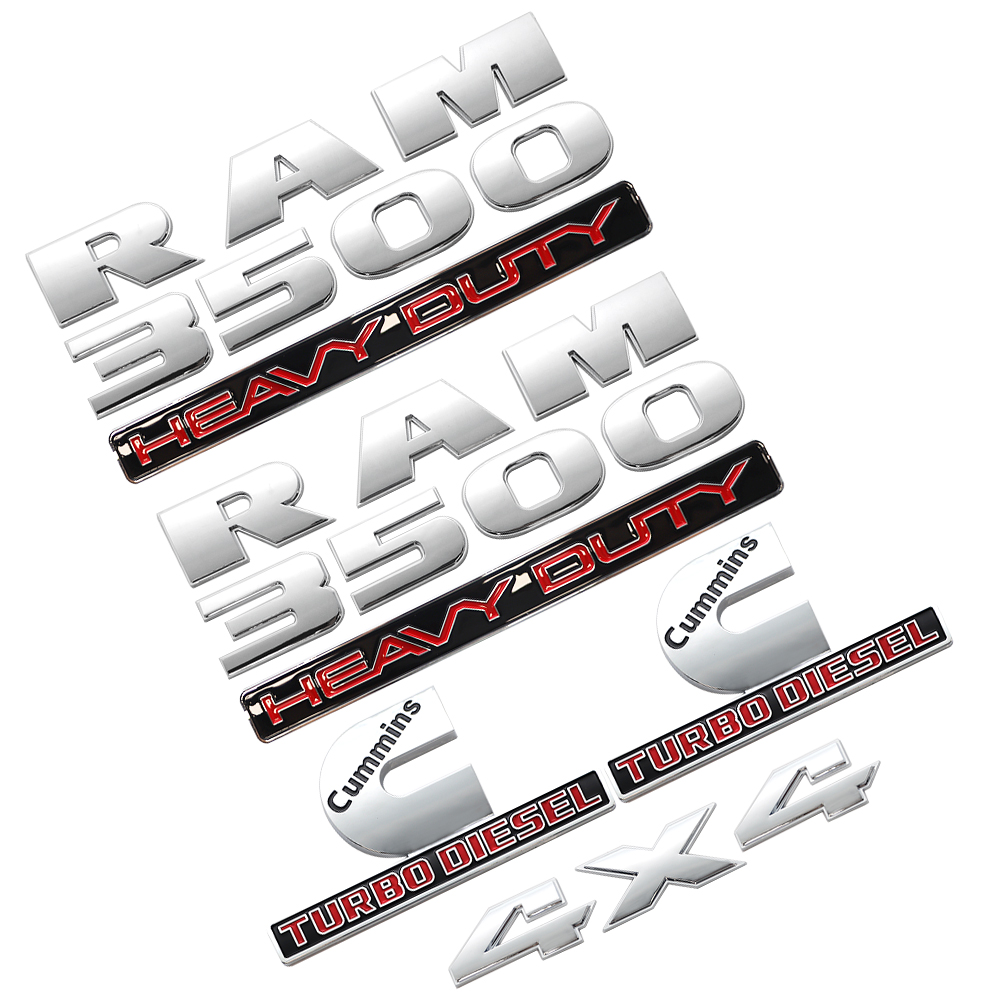 5Pcs 2015-2024 RAM 3500 HEAVY DUTY Chrome Red ABS Dodge Badge 4X4 Cummins Turbo Diesel Decal