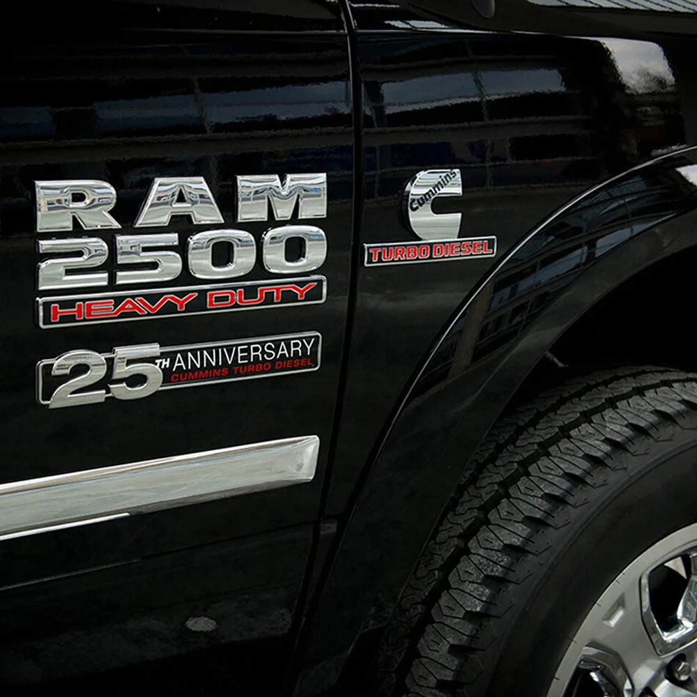 2pcs RAM 2500 3500 Side Fender Cummins Turbo Diesel Badge Left Right Nameplates Silver Red Dodge 68358491AA