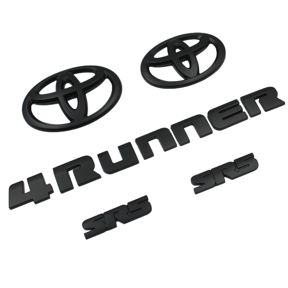 5PCS 2010-2024 4Runner SR5 Plastic Front Grille / Rear Tailgate / Door Side Overlay Emblem Matte Black Toyota