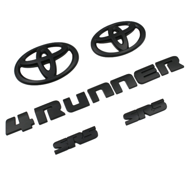 5PCS 2010-2024 4Runner SR5 Plastic Front Grille / Rear Tailgate / Door Side Overlay Emblem Matte Black Toyota