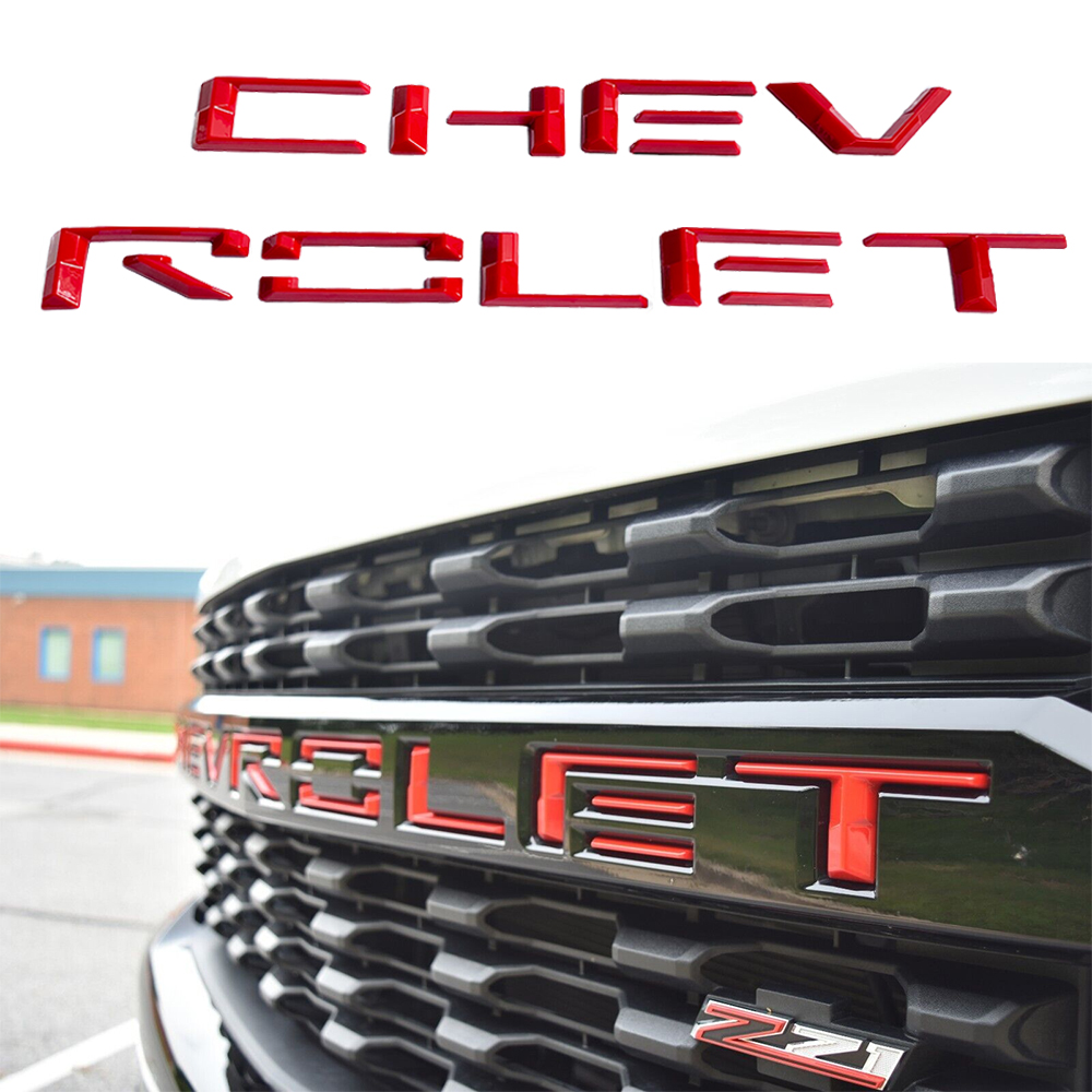 2019-2023 Silverado 1500 Plastic Front Grille Insert Letters Gloss Red Chevrolet