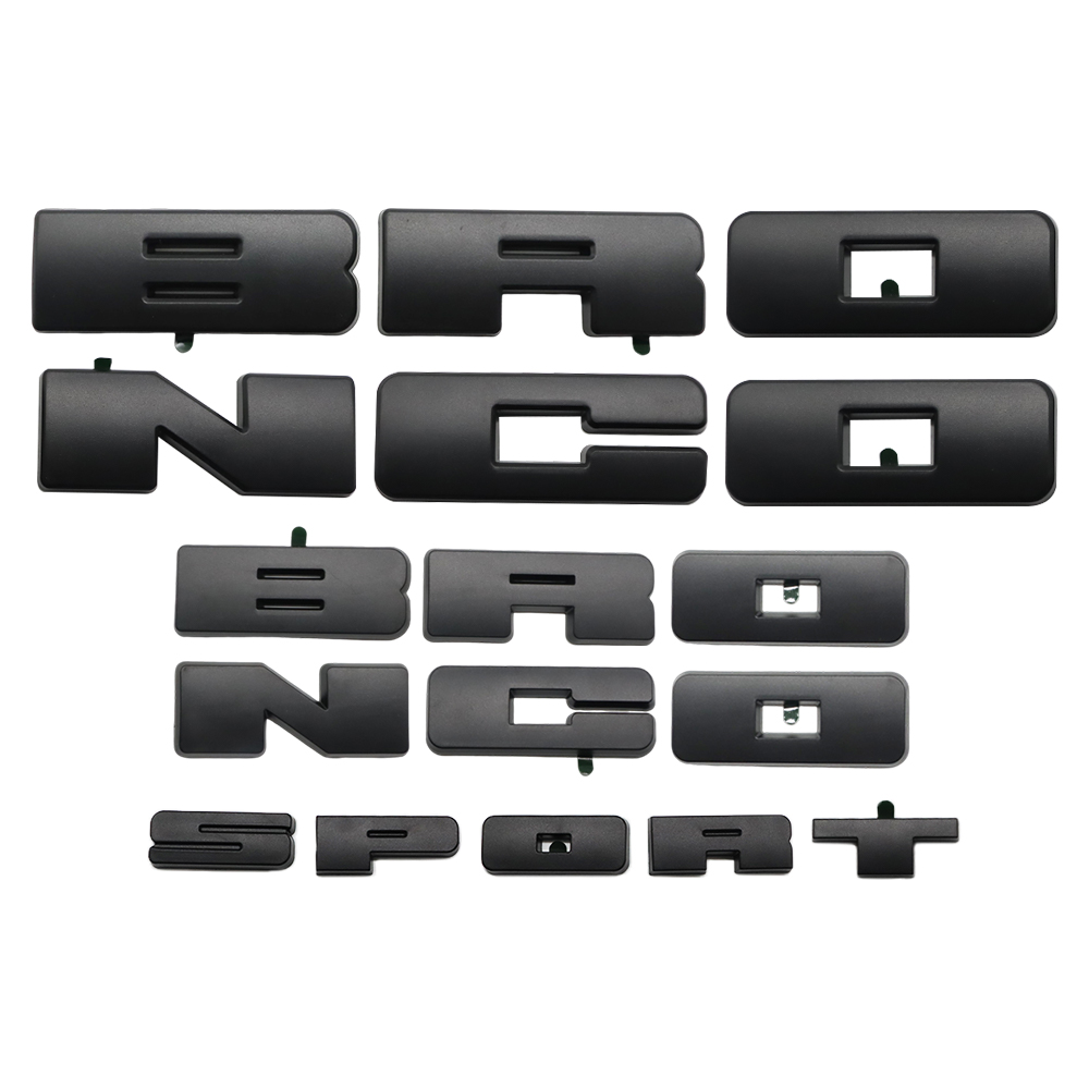 3PCS Set 2021-2026 Bronco Sport Front Grille & Tailgate Overlay Badge 3D Covers Matte Black Ford M1PZ-8A224-B