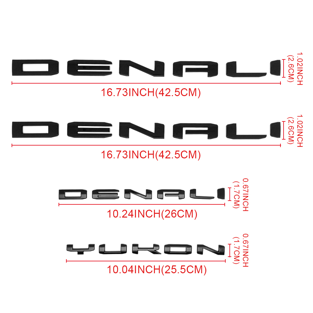 4Pcs 2021-2023 Yukon Yukon XL Plastic 3D Door Side Rear Letters Gloss Black GMC