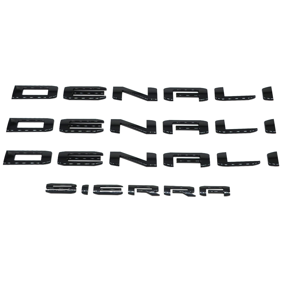 4Pcs 2019-2024 Denali Sierra 1500 2500HD 3500HD ABS Plastic Door Side Letters Gloss Black GMC
