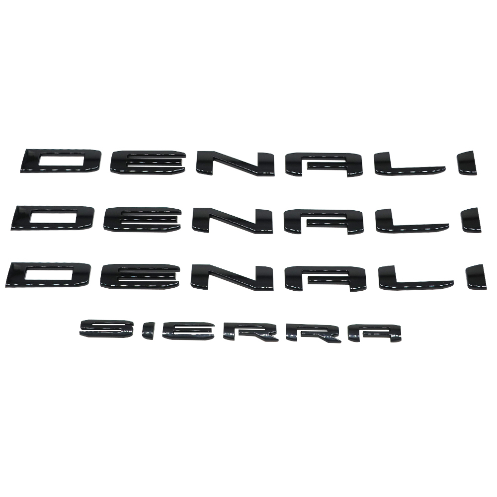 4Pcs 2019-2024 Denali Sierra 1500 2500HD 3500HD ABS Plastic Door Side Letters Gloss Black GMC