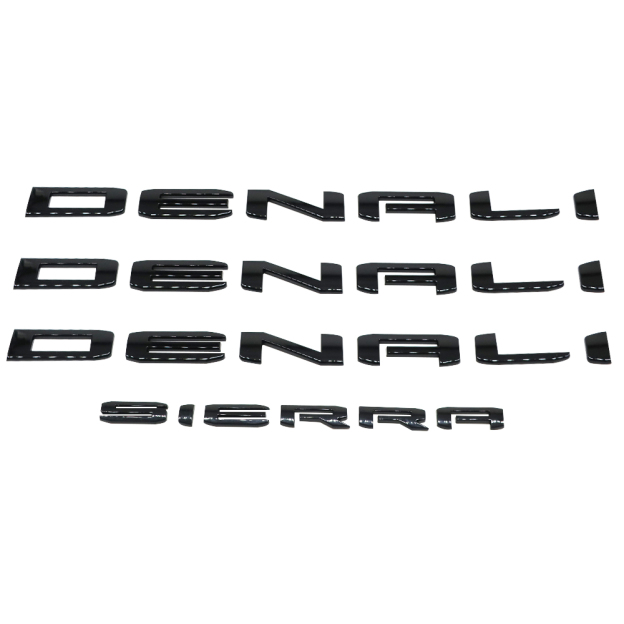 4Pcs 2019-2024 Denali Sierra 1500 2500HD 3500HD ABS Plastic Door Side Letters Gloss Black GMC