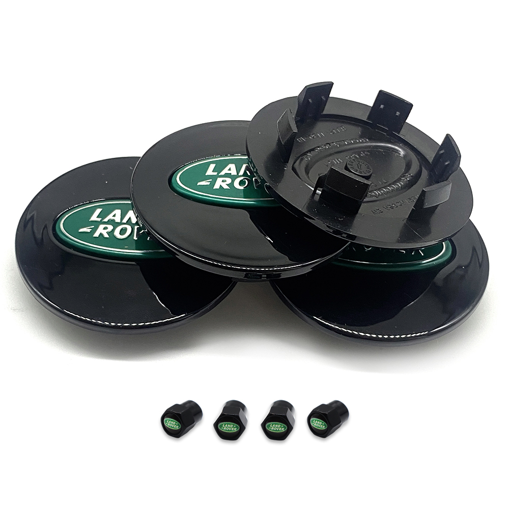 Set of 4 For Range Rover Green Wheel Center Hubcaps 63mm w/Tire Valve Stem Caps