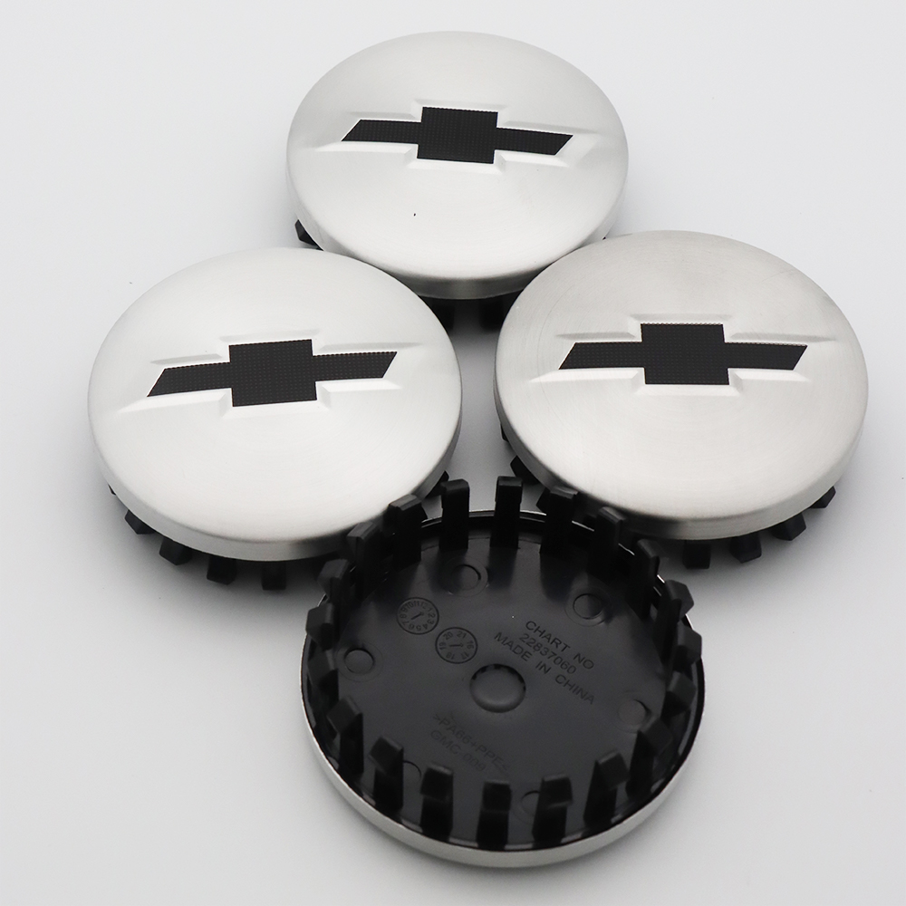 4X 83mm (3.25") Matte Chrome Wheel Center Caps with Black Bowtie for Chevrolet Silverado 1500 Tahoe Suburban