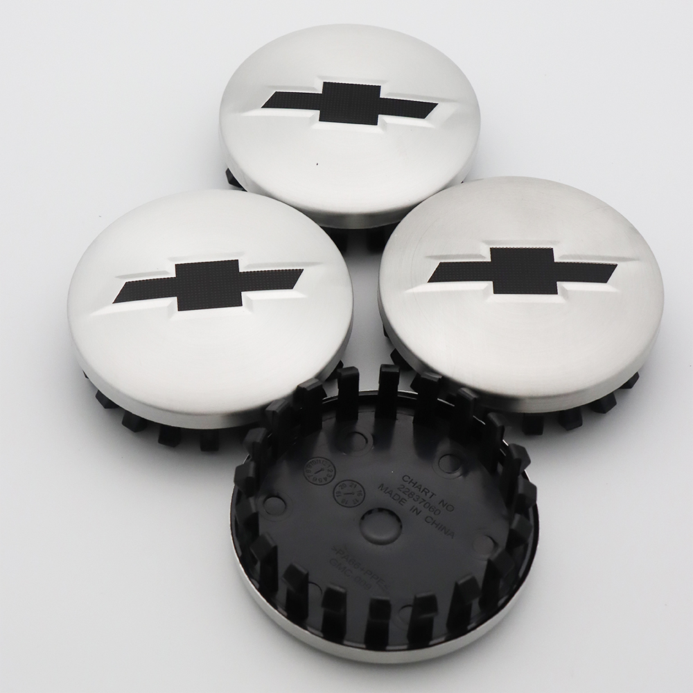 4X 83mm (3.25") Matte Chrome Wheel Center Caps with Black Bowtie for Chevrolet Silverado 1500 Tahoe Suburban