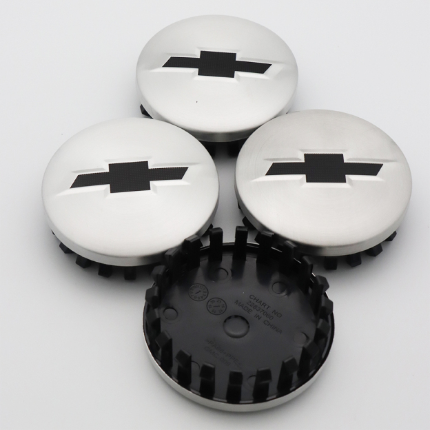 4X 83mm (3.25") Matte Chrome Wheel Center Caps with Black Bowtie for Chevrolet Silverado 1500 Tahoe Suburban
