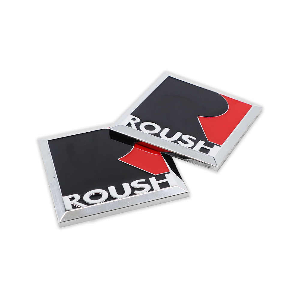 2Pcs Mus-tang Square Roush R Modification Metal Side Fender Badge Ford