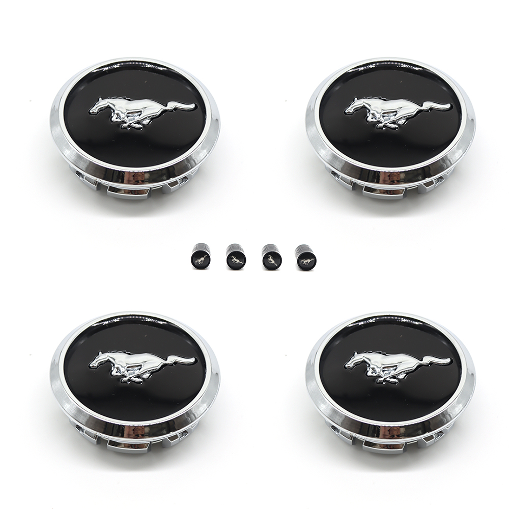 4pcs 2004-2020 Mustang Horse Wheel Center Caps 68mm Gloss Chrome Black 5W1J-1A096-BA