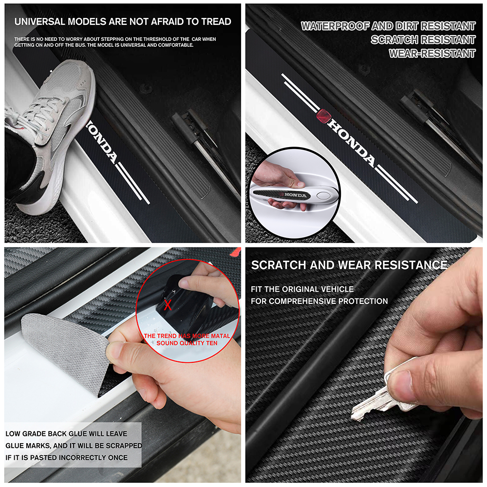 12Pcs Universal Honda Door Plate Sill Scuff Cover Cup Handle Sticker Black Honda