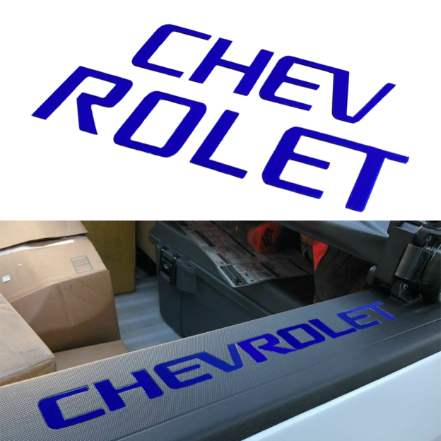 1Pc 2014-2018 Silverado ABS Plastic Bed Rail Insert Letter Gloss Blue Chevrolet