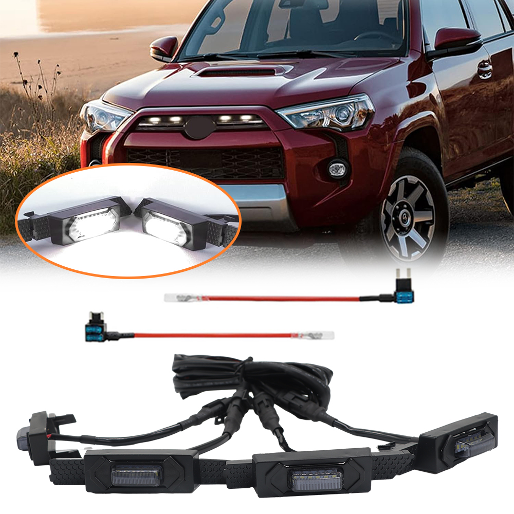 4PCS 2020-2024 4Runner ABS Plastic Front Grill LED Lights White Toyota