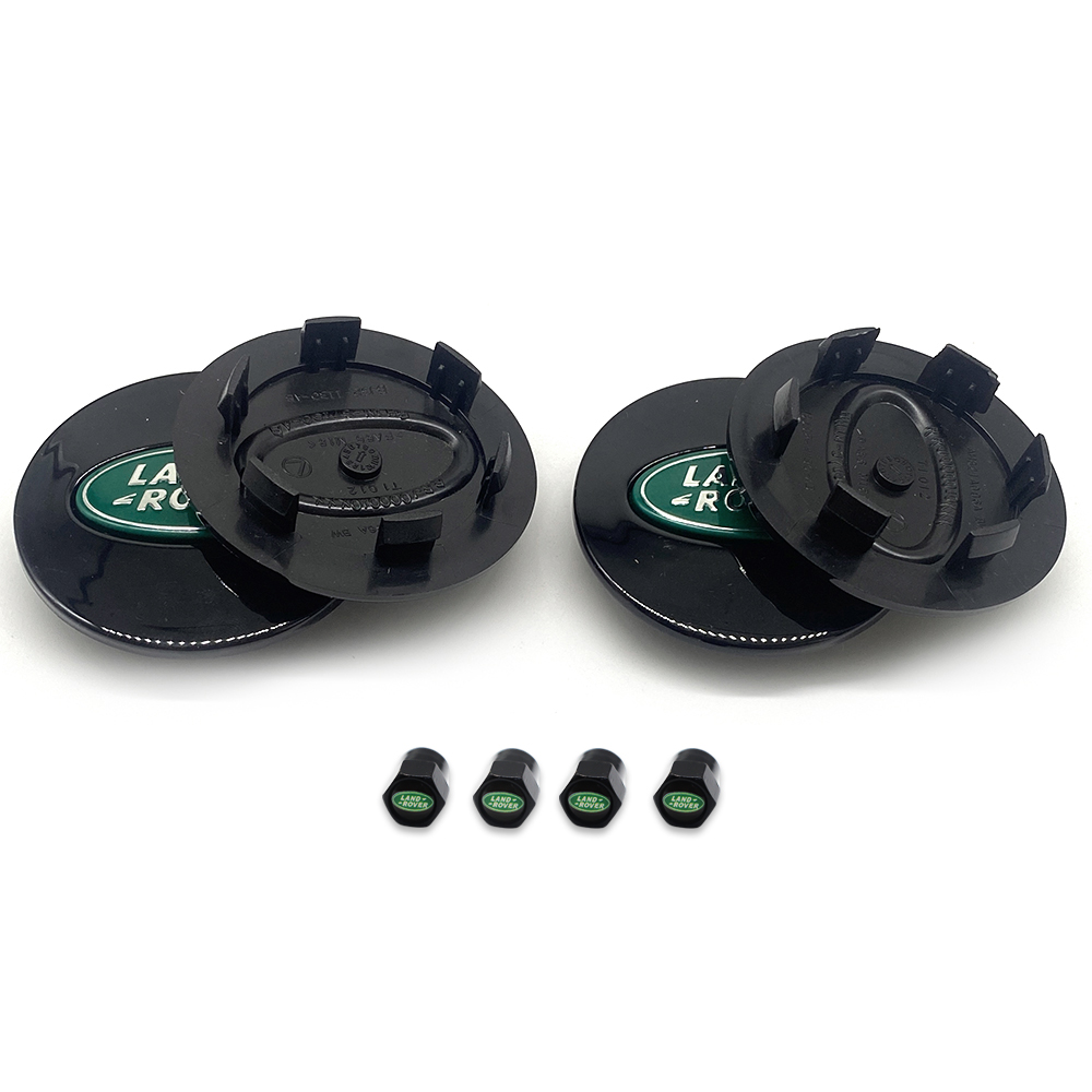 Set of 4 For Range Rover Green Wheel Center Hubcaps 63mm w/Tire Valve Stem Caps