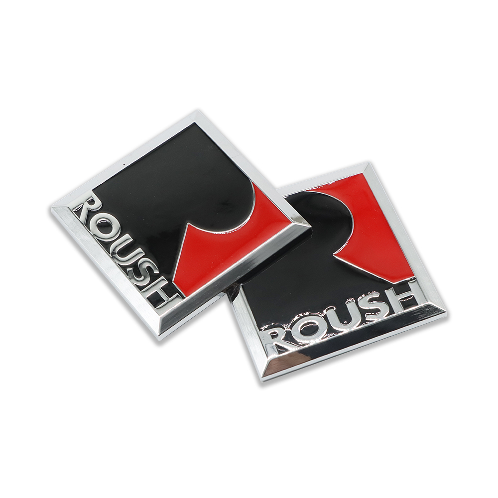 2Pcs Mus-tang Square Roush R Modification Metal Side Fender Badge Ford