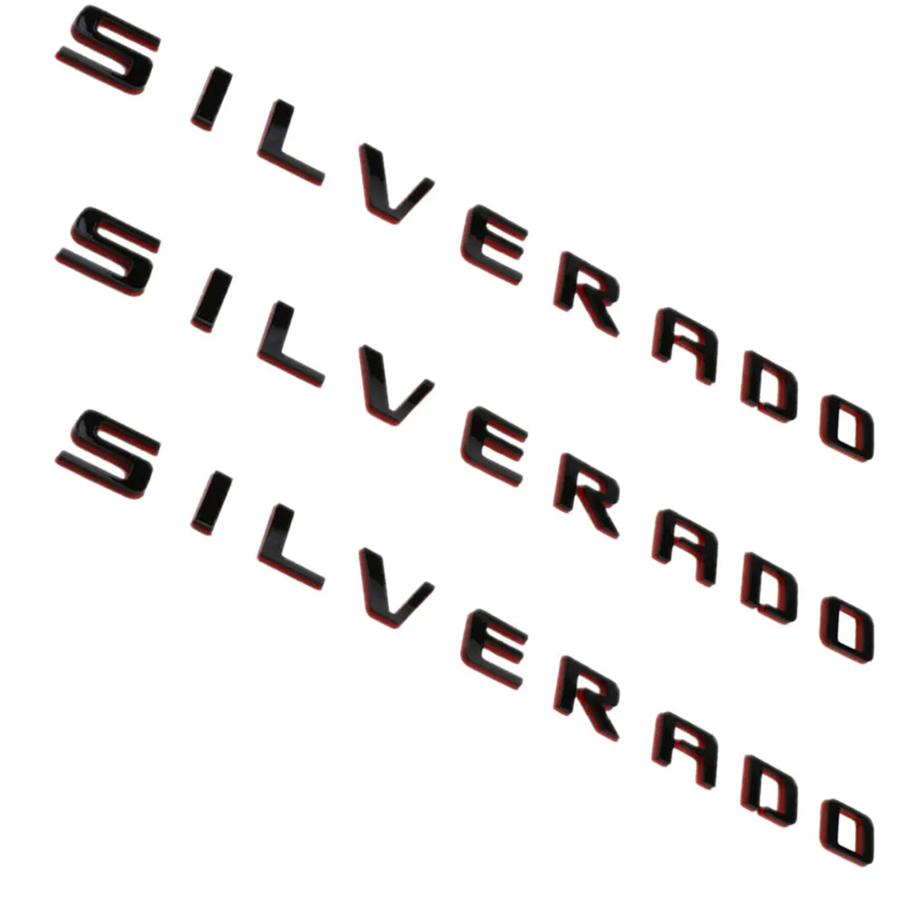 4pcs 2007-2018 Silverado 1500 2500 Plastic Front Rear Door Side Tailgate Letters Black Red Chevrolet