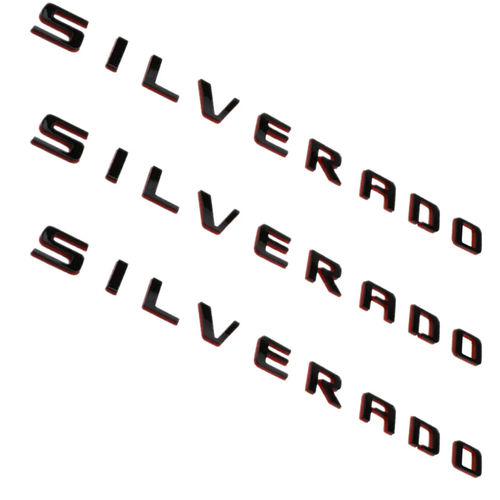4pcs 2007-2018 Silverado 1500 2500 Plastic Front Rear Door Side Tailgate Letters Black Red Chevrolet