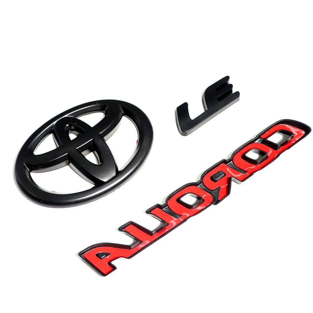 3PCS 2020-2025 Corolla Sedan LE ABS Plastic Overlay Rear Emblem Kit Matte Black Toyota PT948-02200-02