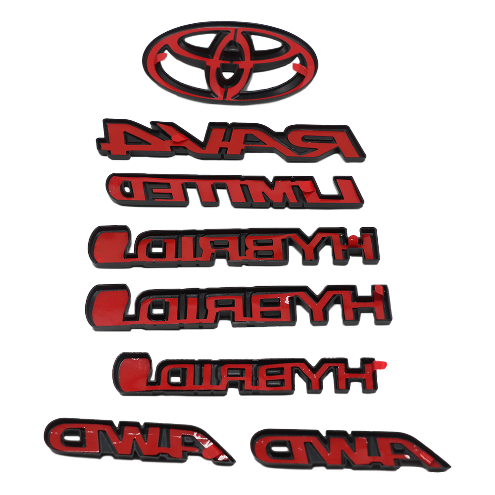 8PCS 2019-2025 Rav4 Hybrid Limited AWD ABS Plastic Overlay Side Door Rear Emblem Matte Black Toyota PT948-42199-02