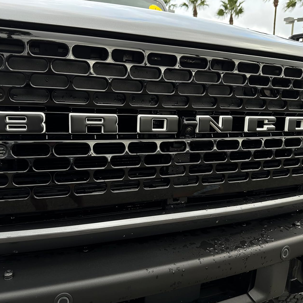 1 Set 2021-2026 Bronco ABS Front Grille Overlay Cover Badge Decal Trim Matte Black M-1447-BLMB