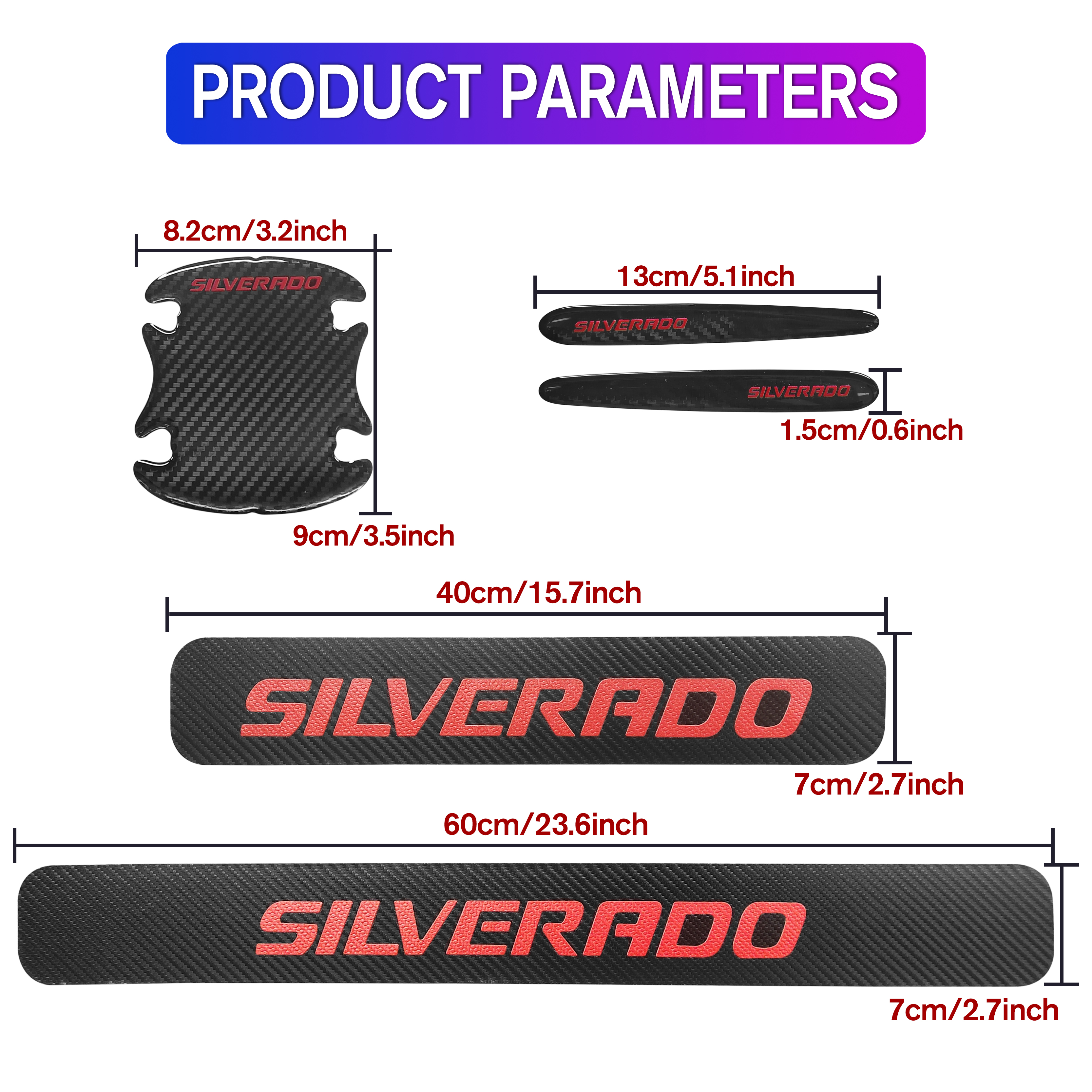 12Pcs Silverado 1500 2500HD 3500HD Carbon Fiber Door Sill Cover Protector Black Red Chevrolet