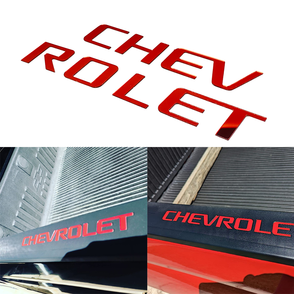 2Pcs 2014-2018 Silverado 1500 ABS Plastic Bed Rail Insert Letters Gloss Red Chevrolet