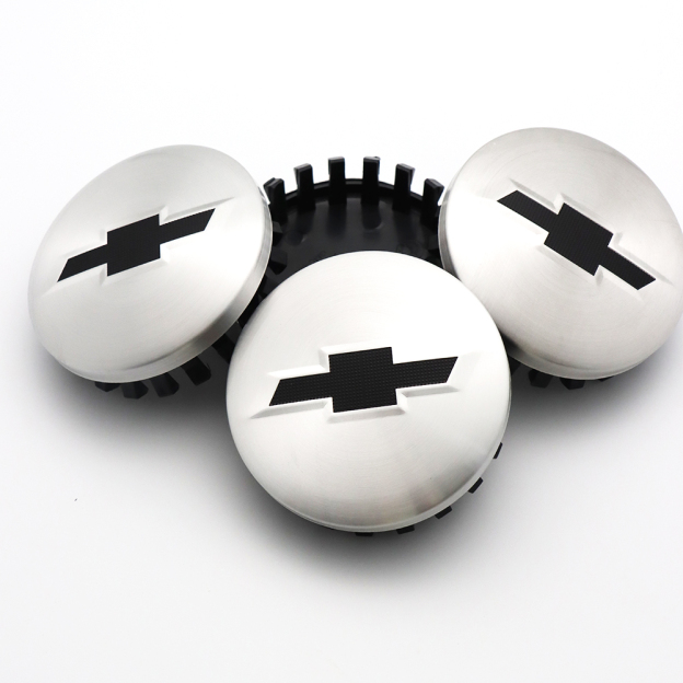 4X 83mm (3.25") Matte Chrome Wheel Center Caps with Black Bowtie for Chevrolet Silverado 1500 Tahoe Suburban