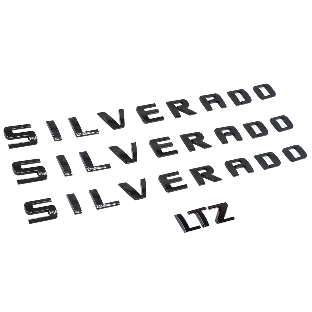 4pcs 2007-2018 Silverado 1500 2500 Plastic Front Rear Door Side Tailgate Letters Gloss Black Chevrolet
