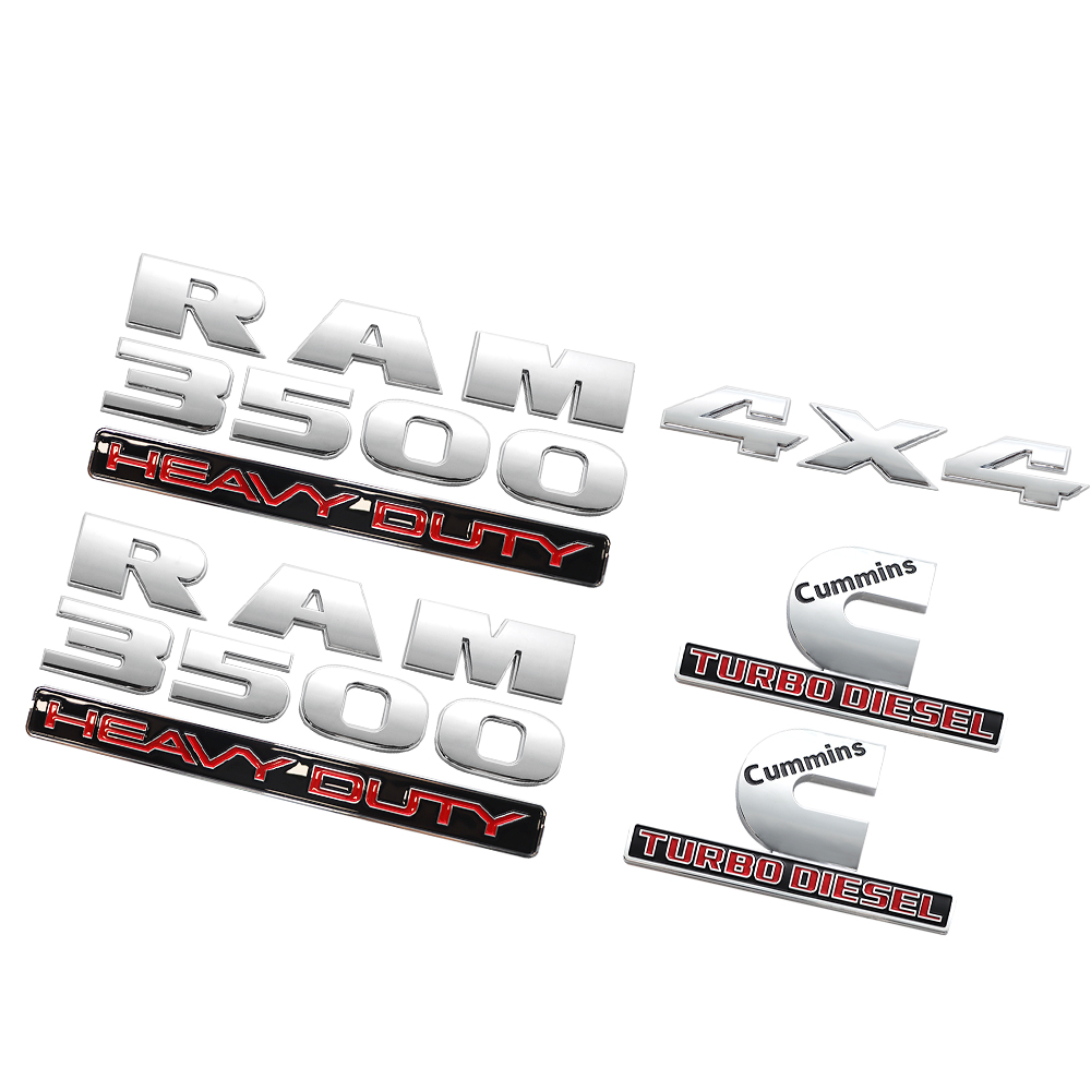 5Pcs 2015-2024 RAM 3500 HEAVY DUTY Chrome Red ABS Dodge Badge 4X4 Cummins Turbo Diesel Decal