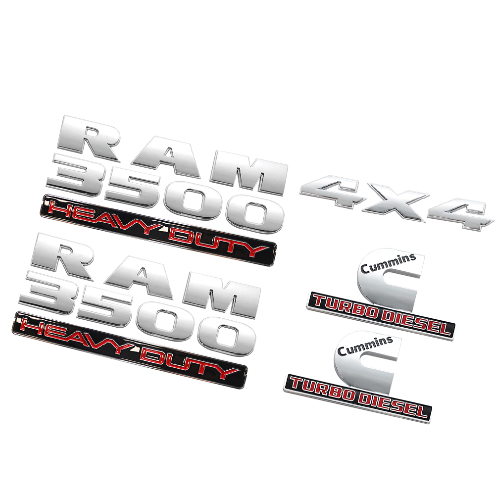 5Pcs 2015-2024 RAM 3500 HEAVY DUTY Chrome Red ABS Dodge Badge 4X4 Cummins Turbo Diesel Decal