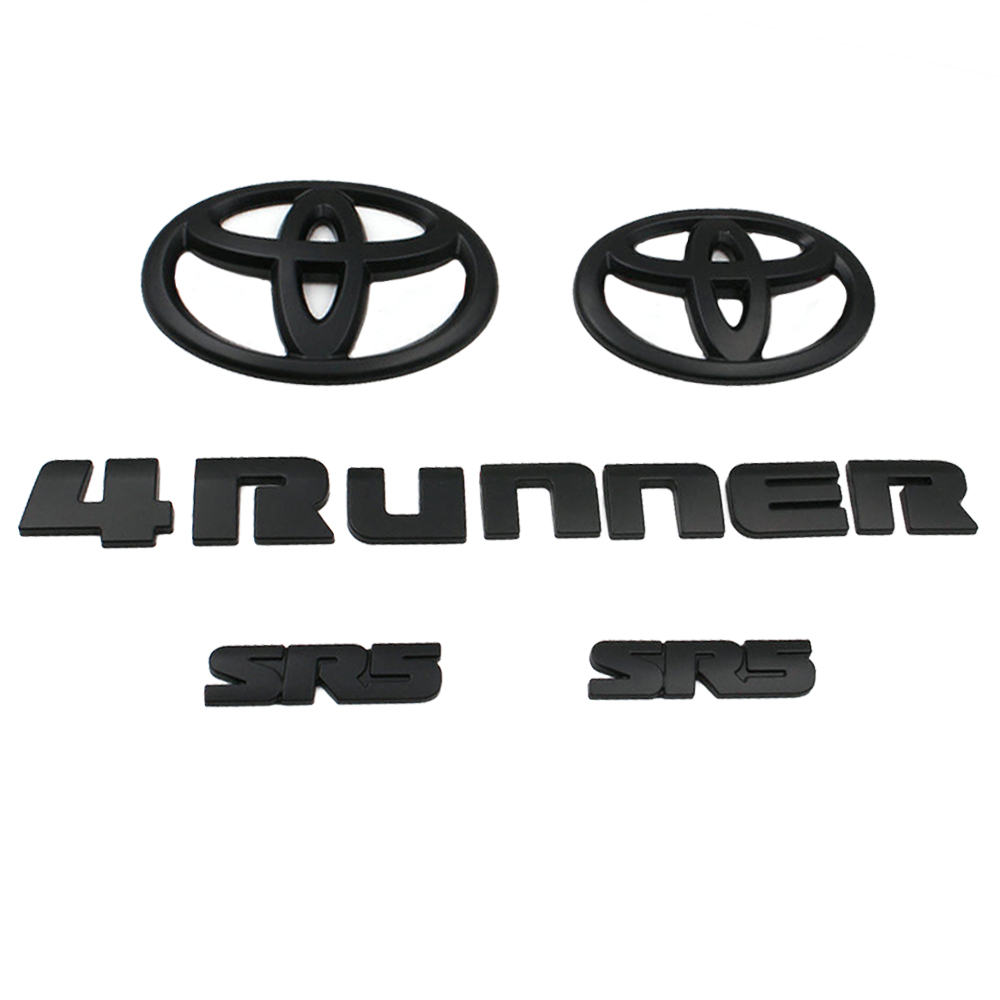 5PCS 2010-2024 4Runner SR5 Plastic Front Grille / Rear Tailgate / Door Side Overlay Emblem Matte Black Toyota