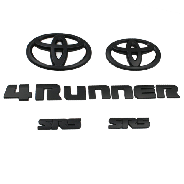 5PCS 2010-2024 4Runner SR5 Plastic Front Grille / Rear Tailgate / Door Side Overlay Emblem Matte Black Toyota