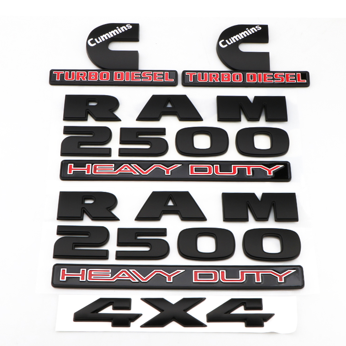  Dodge RAM 2500 Emblem Badges Nameplate RAM 2500 HEAVY DUTY 4X4 Cummins Turbo Diesel Matte Black Red 5PCS SET