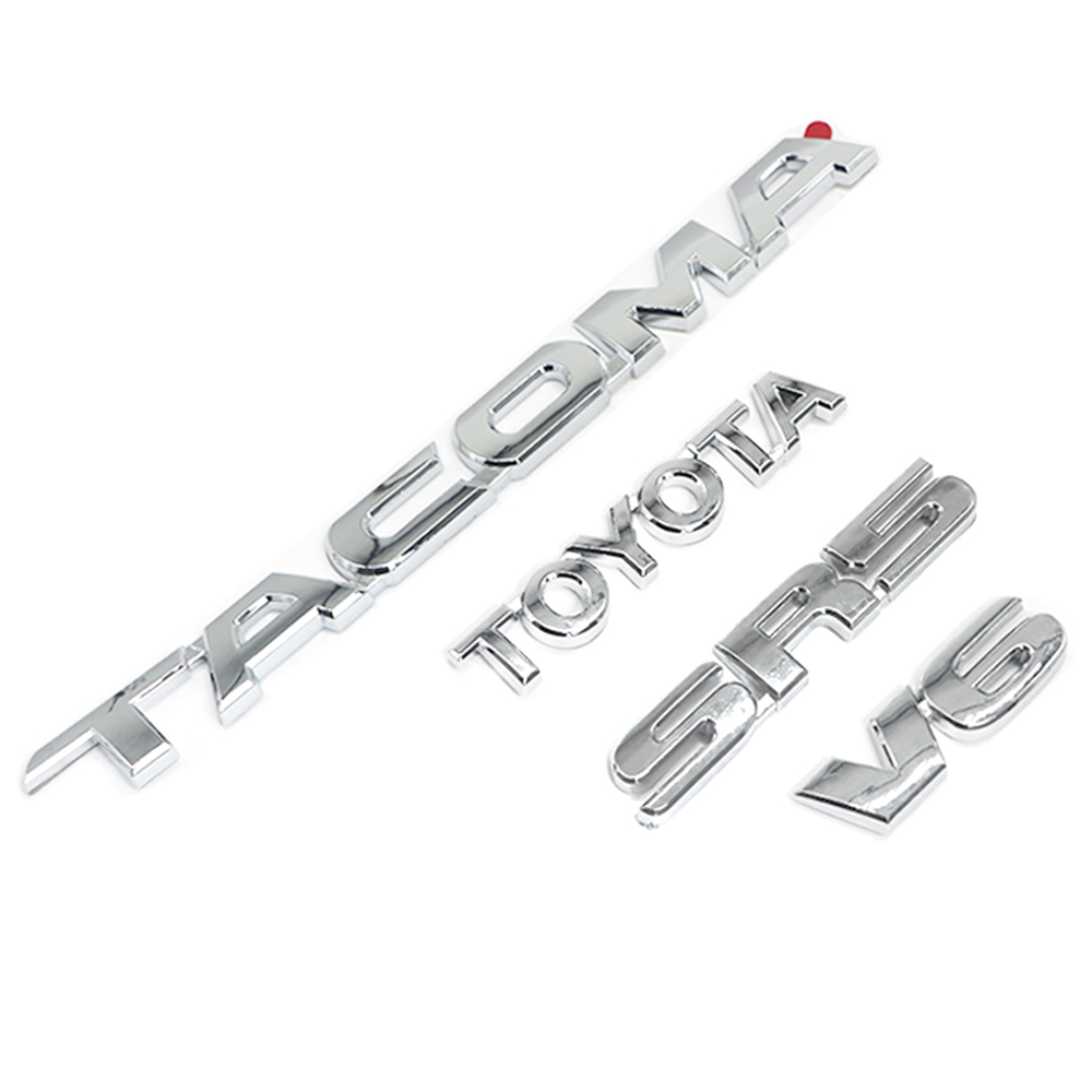 4X 2005-2015 Tacoma Tailgate V6 SR5 Emblem Kit Rear Trunk Badge Gloss Chrome Toyota 
