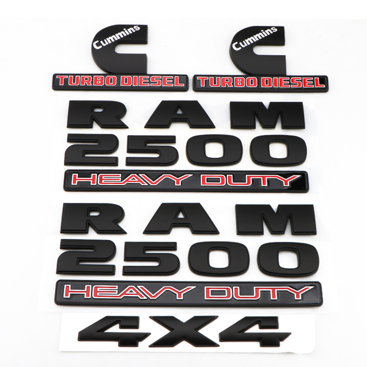  Dodge RAM 2500 Emblem Badges Nameplate RAM 2500 HEAVY DUTY 4X4 Cummins Turbo Diesel Matte Black Red 5PCS SET