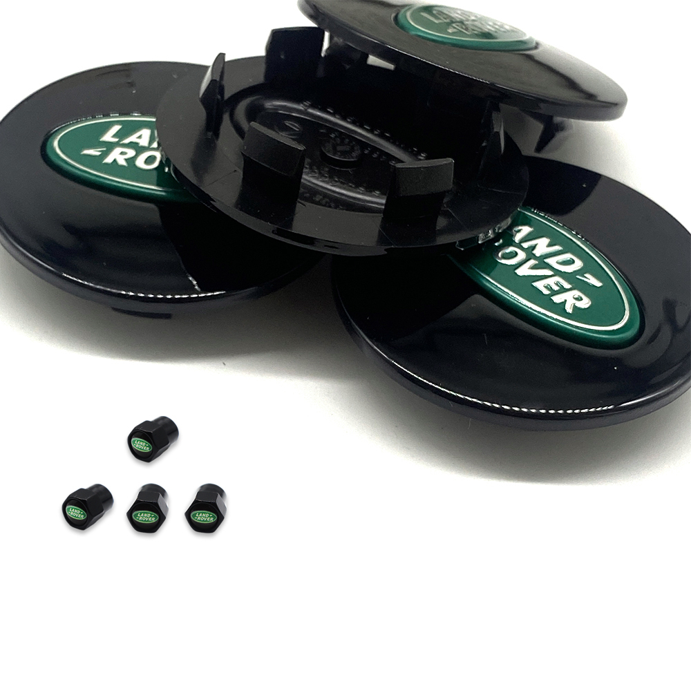 Set of 4 For Range Rover Green Wheel Center Hubcaps 63mm w/Tire Valve Stem Caps