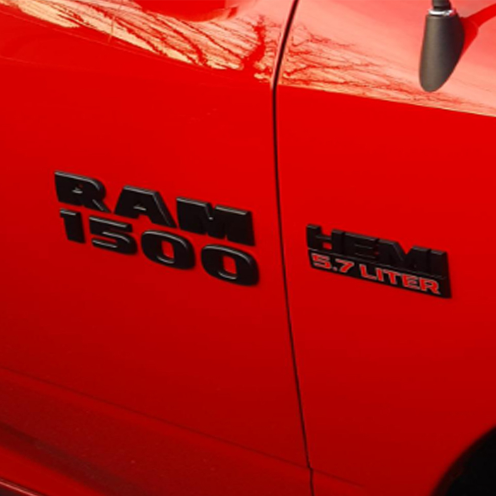 5PCS 2013-2018 RAM 1500 4X4 HEMI 5.7 Liter ABS Badge 3D Sticker Decal Matte Black Red Dodge 68247897AA