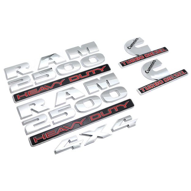 5Pcs 2013-2018 RAM 2500 4x4 Heavy Duty Cummins Turbo Diesel Letter Set Chrome Gloss Silver Red Dodge