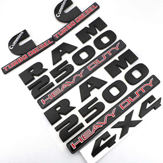  Dodge RAM 2500 Emblem Badges Nameplate RAM 2500 HEAVY DUTY 4X4 Cummins Turbo Diesel Matte Black Red 5PCS SET