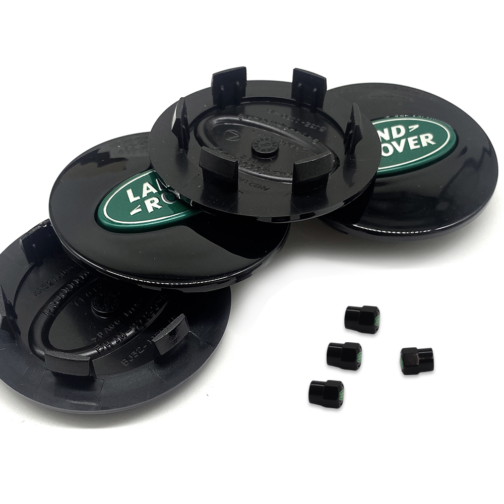 Set of 4 For Range Rover Green Wheel Center Hubcaps 63mm w/Tire Valve Stem Caps