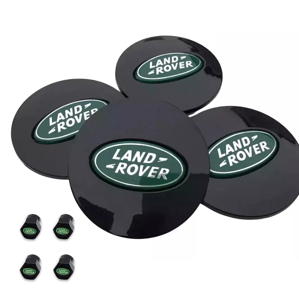 Set of 4 For Range Rover Green Wheel Center Hubcaps 63mm w/Tire Valve Stem Caps