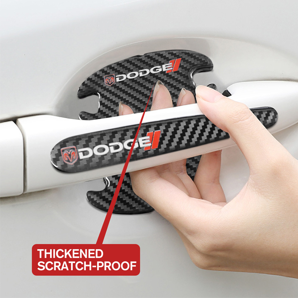 12Pcs Universal Carbon Fiber Car Door Handle & Sill Protector Letter Sticker Balack Dodge Decal
