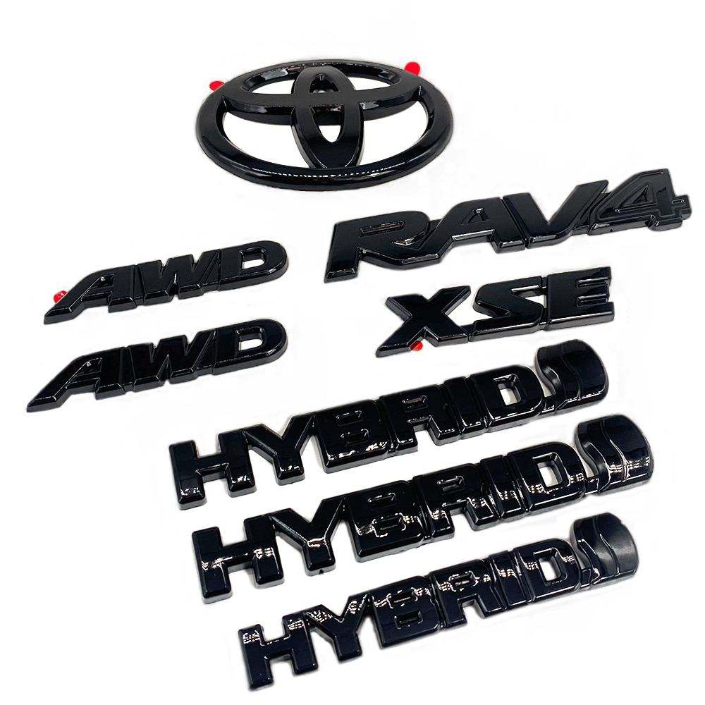 8pcs 2019-2024 Rav4 Hybrid XSE AWD Emblem Overlay Gloss Black Toyota