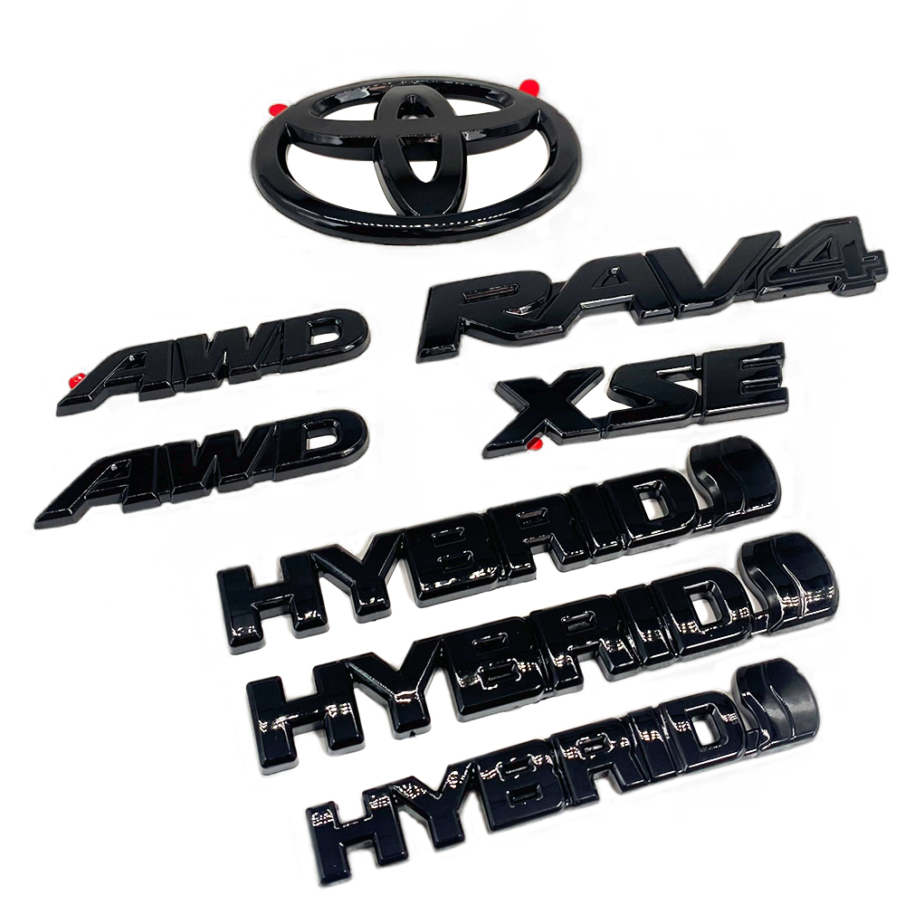 8pcs 2019-2024 Rav4 Hybrid XSE AWD Emblem Overlay Gloss Black Toyota