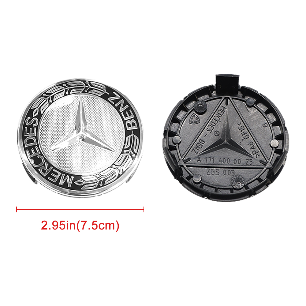 4Pcs 2017-2023 Benz ABS 75mm  Wheel Center Caps Black Silver Wreath Mercedes-Benz 171-400-01-25-7P70
