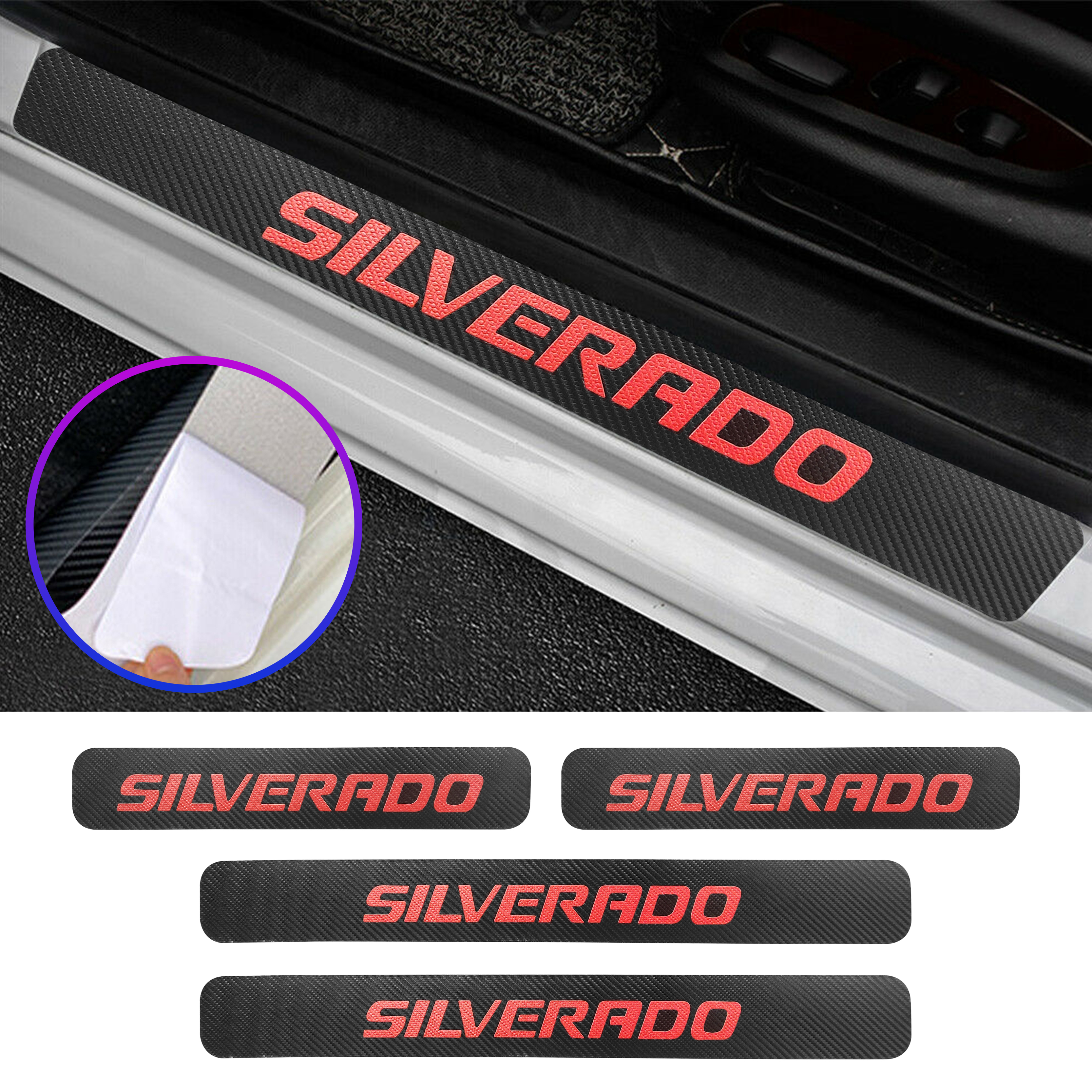 12Pcs Silverado 1500 2500HD 3500HD Carbon Fiber Door Sill Cover Protector Black Red Chevrolet
